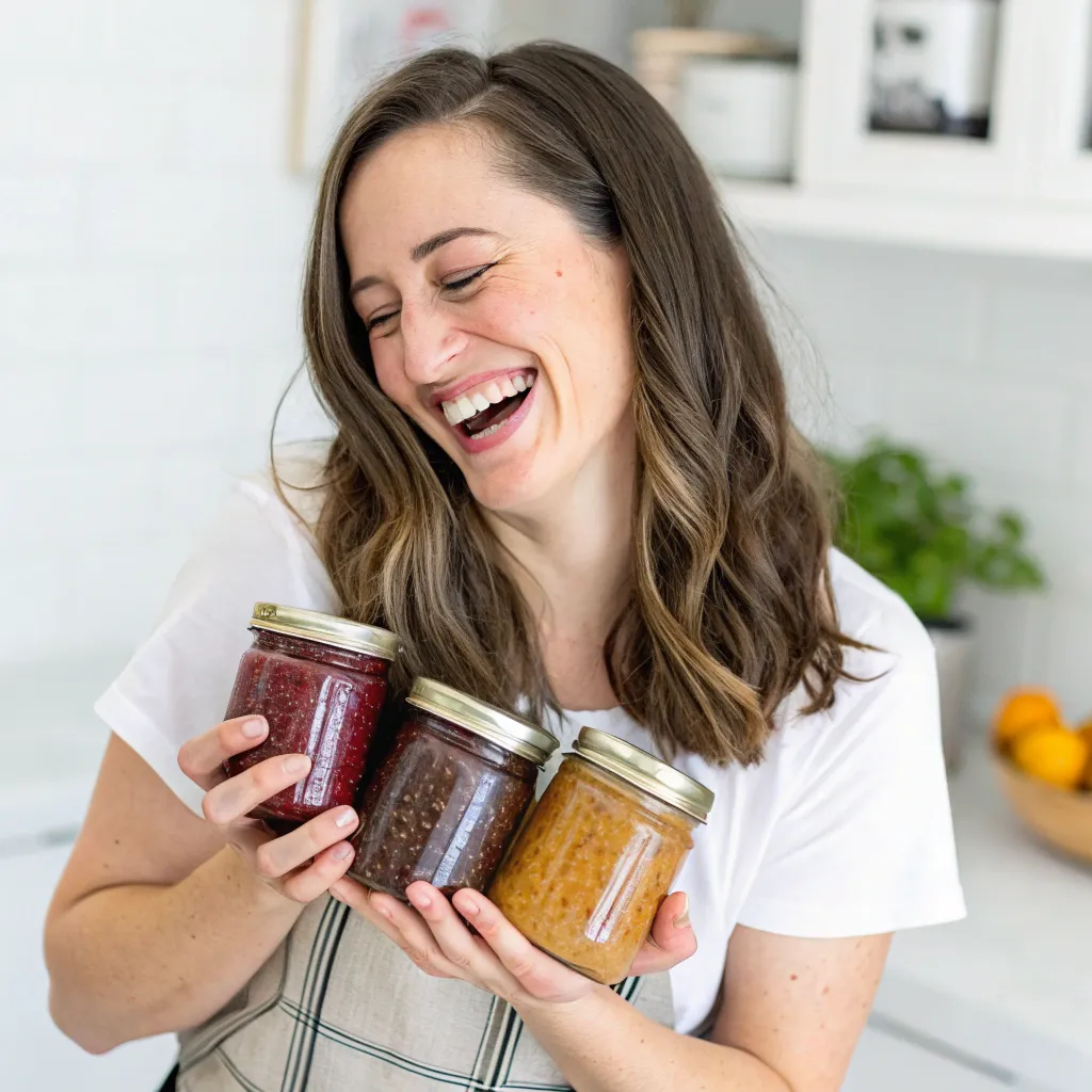 Emma Wilson happily holding canned jars