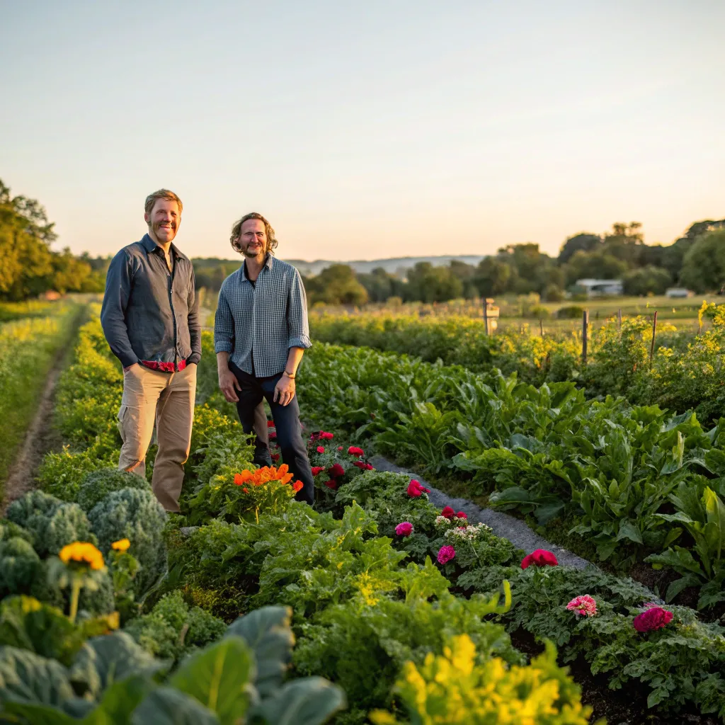 Founders in a beautiful vegetable garden