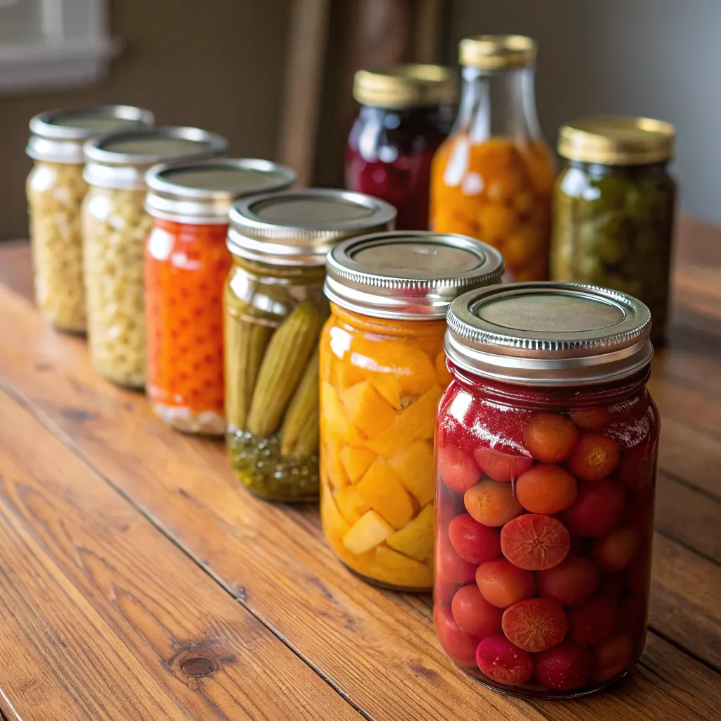 Jars filled with canned goods
